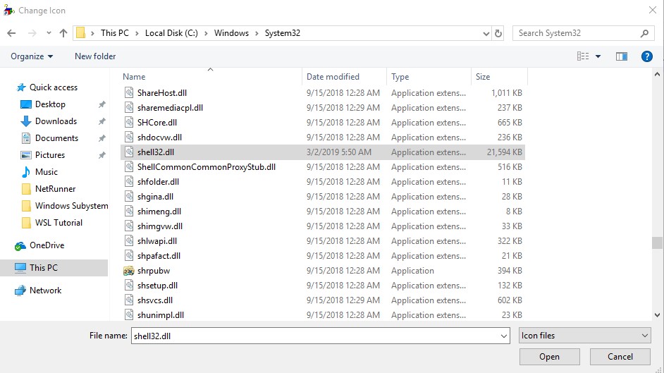 Shell32 dll for icons