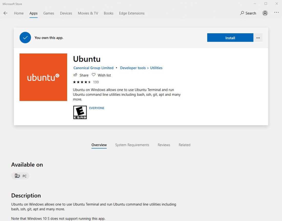 Ubuntu in MS Store